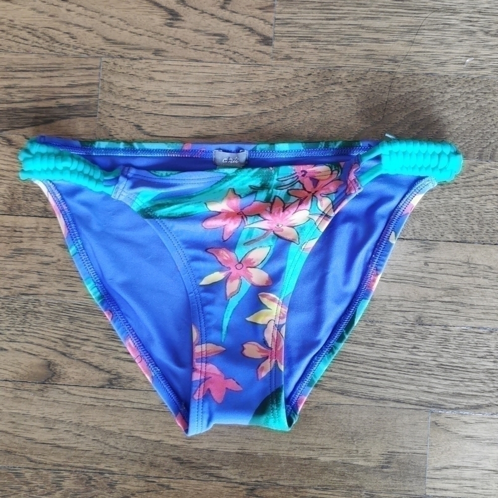 AERIE Bikini Bottom Blue Floral Knotted Sides New XS